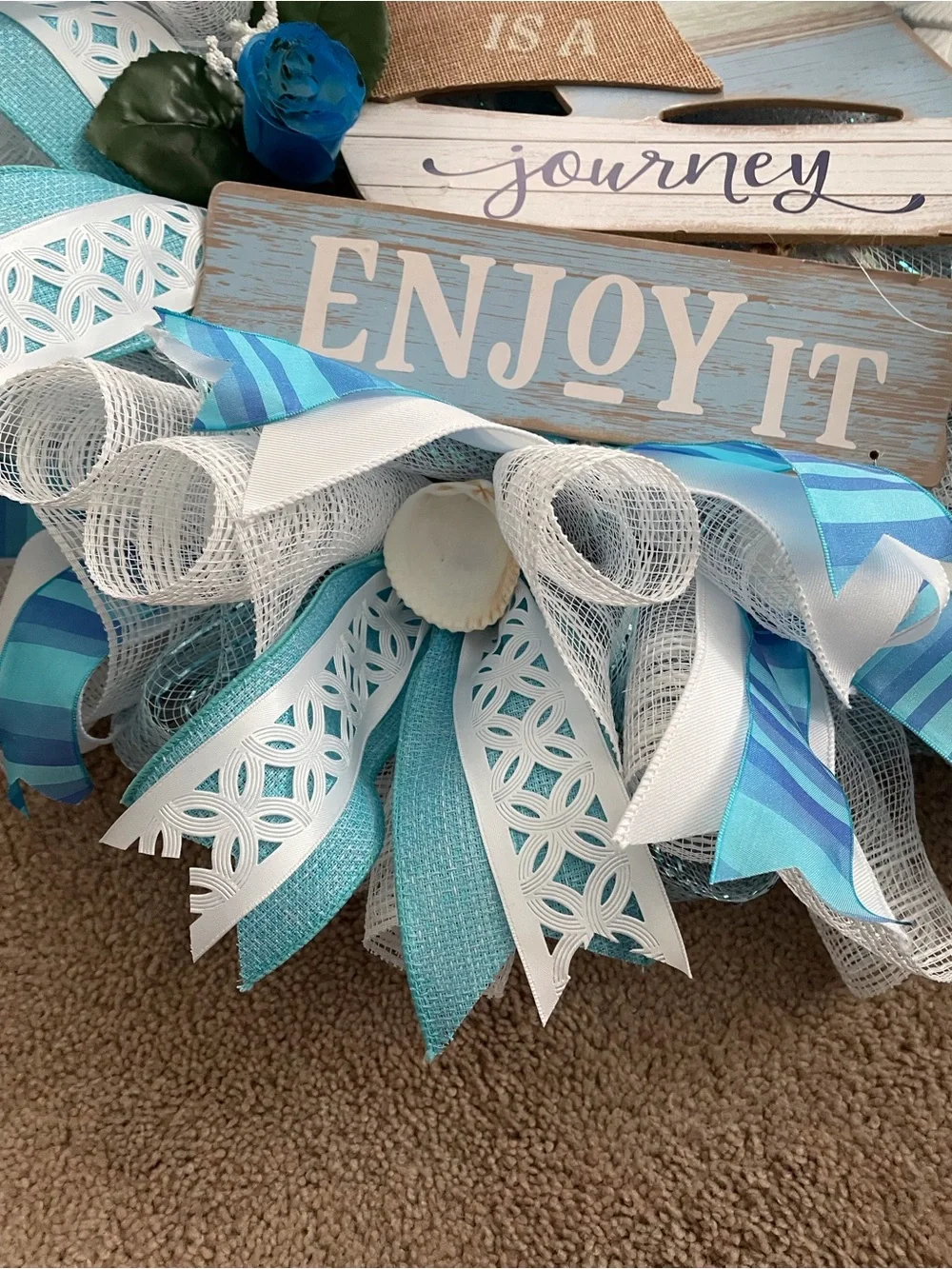 Coastal 'Life Is a Journey' Blue Decorative Holiday Wreath